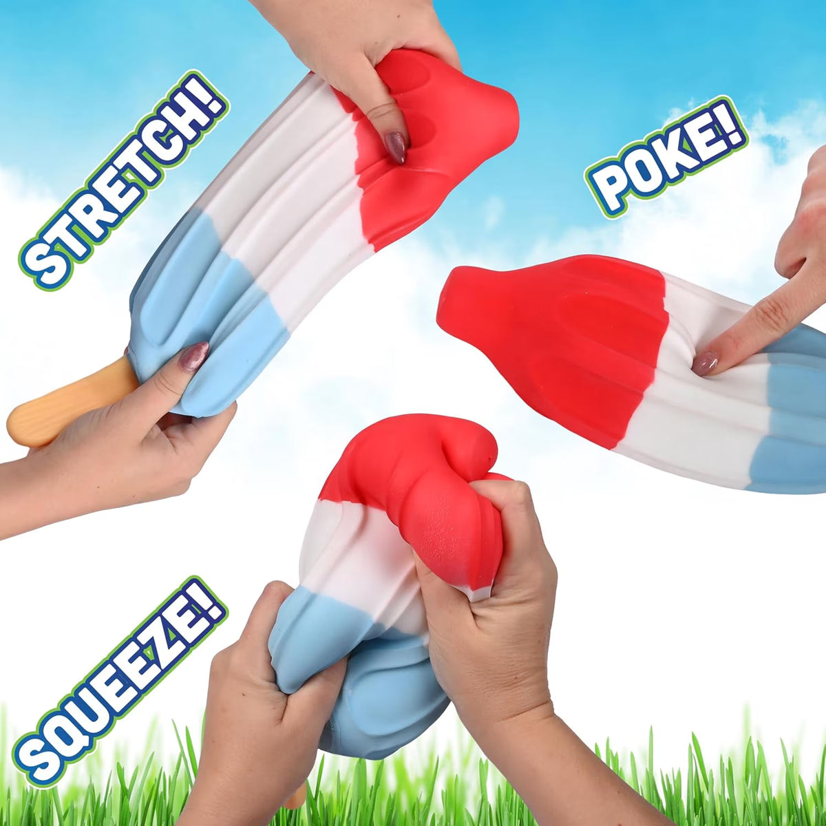 Jumbo Ice Cream Squish Popsicle Toys, 9" Taba Red Blue White Squish Toys, Stress Ball, Idea Gift