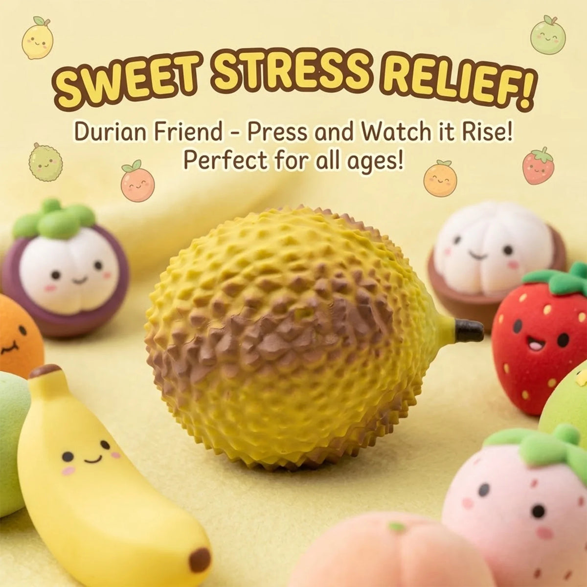 Durian Squish Toys, Soft Squeeze Toys, Stress Relief Ball, Fun Novelty Gift for Kiddo Teens Adults