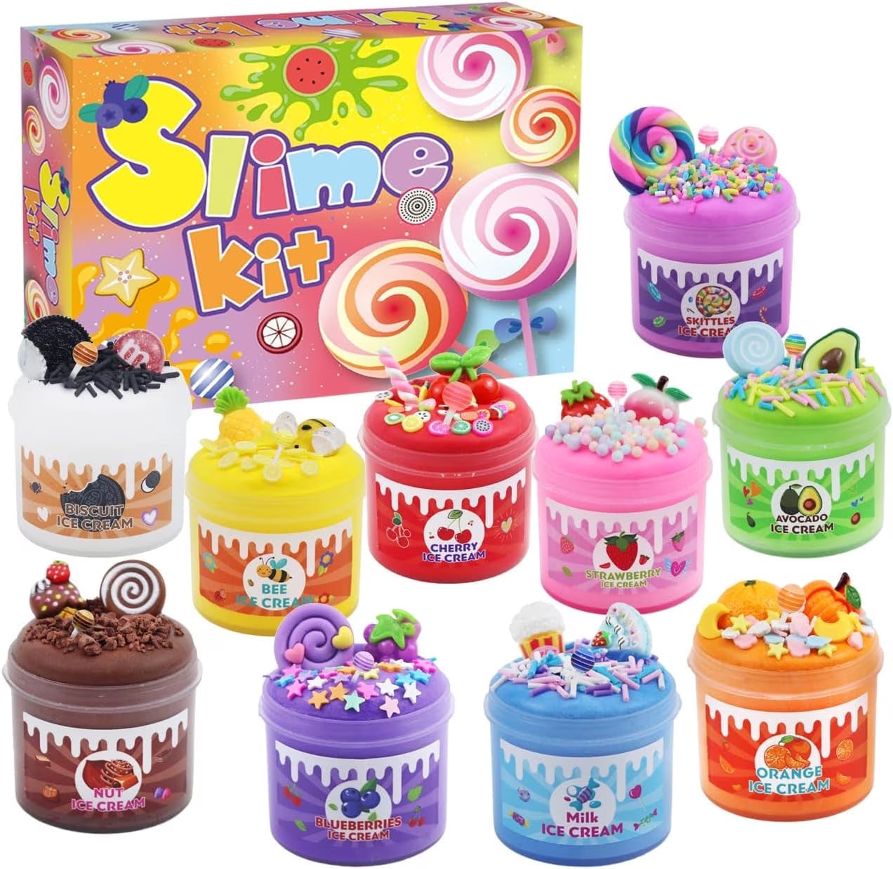 10 Pack Butter Slime Kit, Party Favor Supplies, Super Soft, Non-Sticky, Goody Bag Toy, Prize for Girl and Boys, Christmas Stocking Stuffers