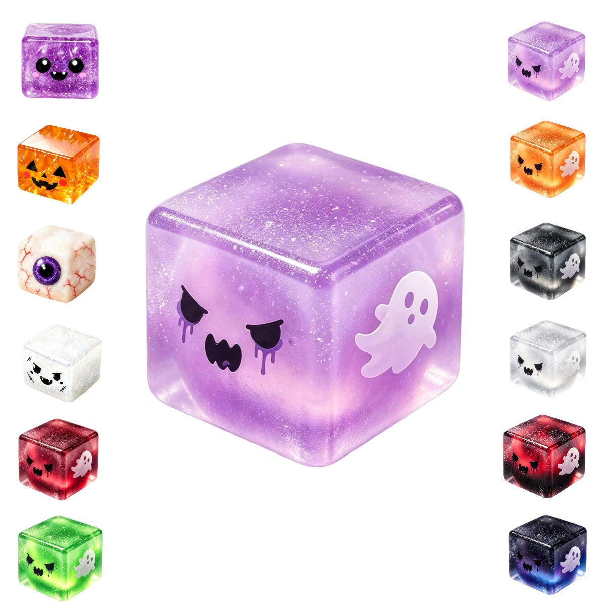 Clearance Halloween Cubes Squish Toys, Soft Gothic Stress Balls, Squeeze Squishies Toys Relief Fidget Gift for Kiddo Adults (Purple)