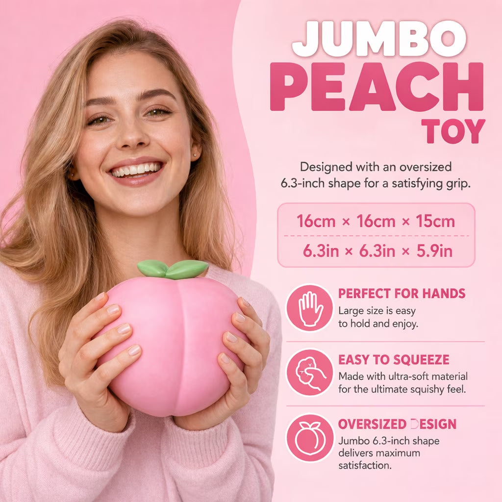 Jumbo Peach Squish Toys, 6.3" Pink Fruit Taba Squish Toys, Stress Balls, Idea Gifts